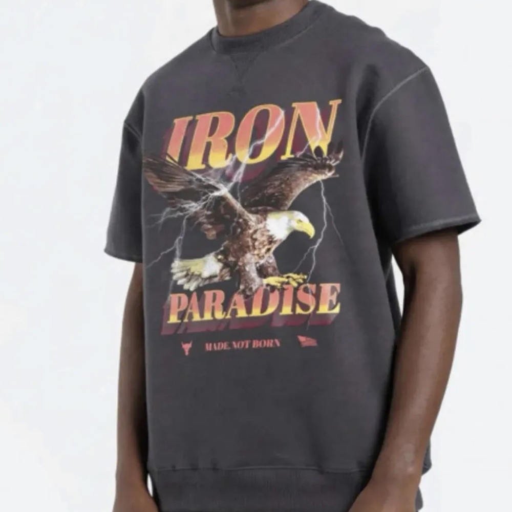 Men’s Under Armour Project Rock Graphic Cutoff T-Shirt Sweatshirt Gray Eagle